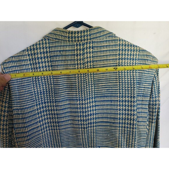 Vtg Ciaosport Ltd. Women’s Teal & Beige Houndstooth Blazer Silk and Cotton Sz 12 - Picture 10 of 12
